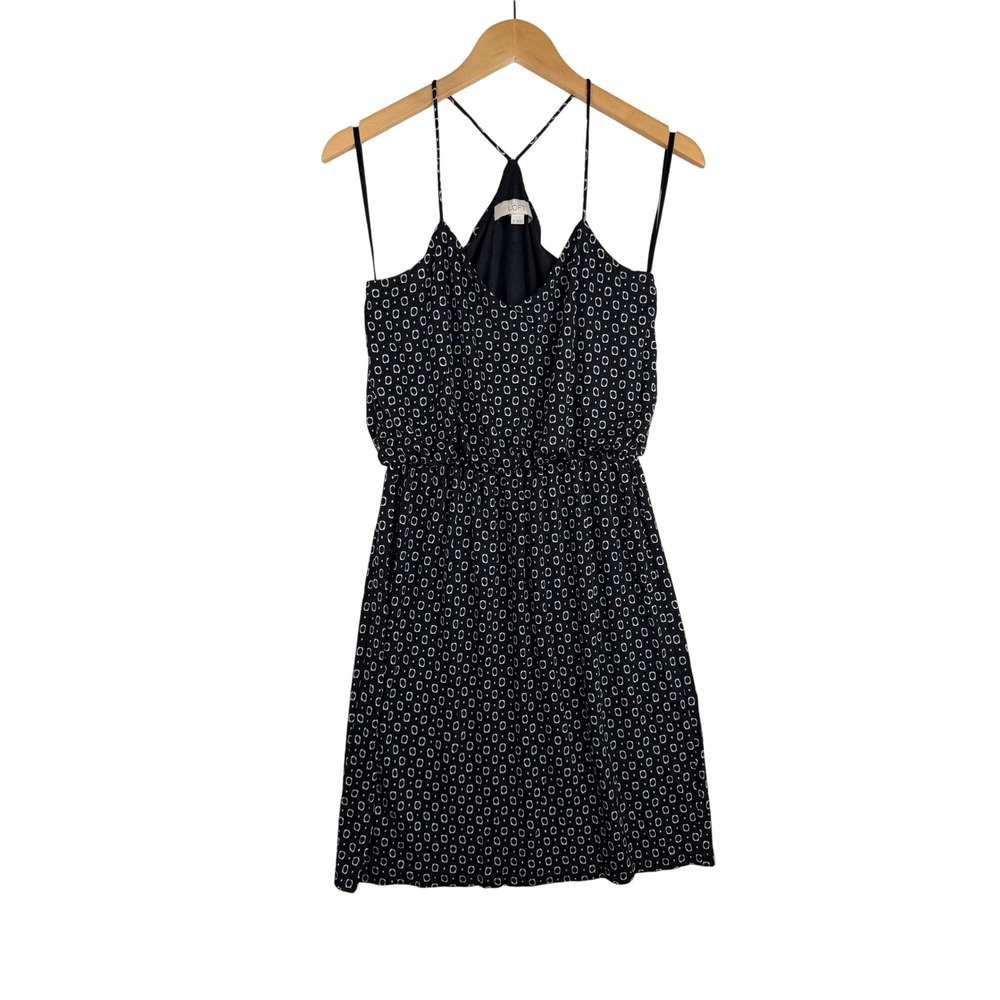Loft Geometric Pattern Cami Dress size Small Petite Black/White